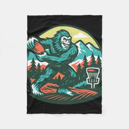 Bigfoot-Discgolfer Sasquatch-Discgolf Retro Fleecedecke (Vorderseite)