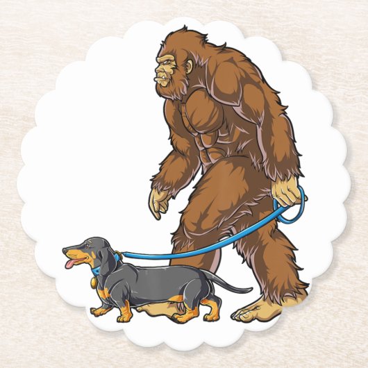 Bigfoot Dog Walk Dachshund T Sasquatch Kids Men W Untersetzer (Vorderseite)