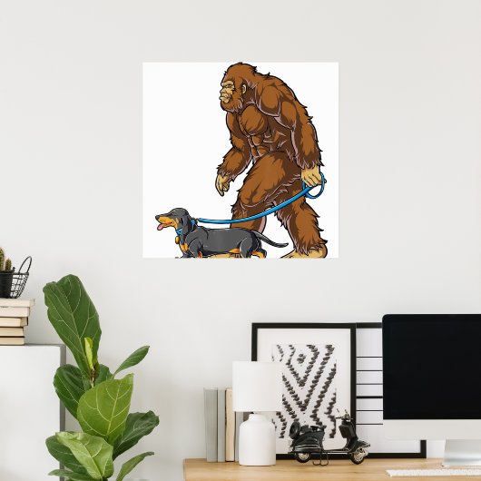 Bigfoot Dog Walk Dackel T Sasquatch Kinder Männer Poster (Heimbüro)