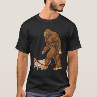 Bigfoot Dog Walk Pug Men Women Sasquatch Lover Gif T-Shirt