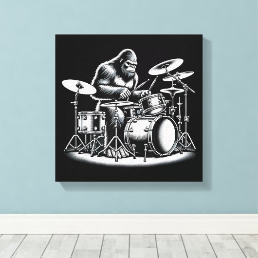 Bigfoot Drummer Sasquatch Playing Drums Musician B Leinwanddruck (Insitu (Holzboden))