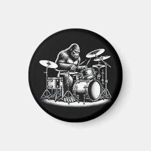 Bigfoot Drummer Sasquatch Playing Drums Musician B Magnet