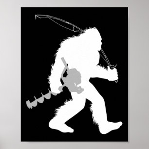 Bigfoot Eis Fishing Yeti Fisherman mit einem Bohre Poster