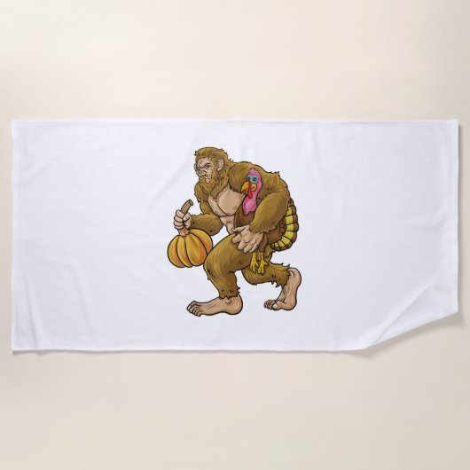 Bigfoot Erntedank Steals Turkey & Pumpkin Hide_ Strandtuch (Vorderseite)