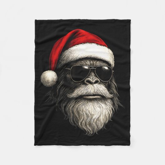 Bigfoot Face Sungles Santa Christmas Funny Xmas Sa Fleecedecke (Vorderseite)