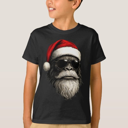 Bigfoot Face Sungles Santa Christmas Funny Xmas Sa T-Shirt (Vorderseite)