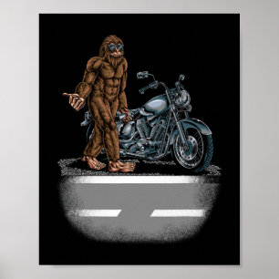 Bigfoot Fahren eines Motorrads, das versucht, eine Poster