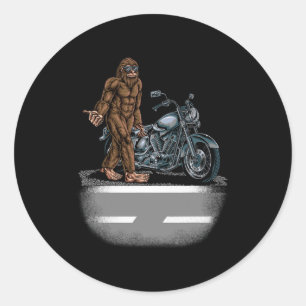 Bigfoot Fahren eines Motorrads, das versucht, eine Runder Aufkleber