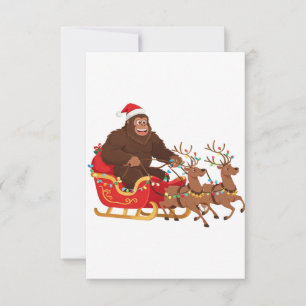 Bigfoot fährt mit einem Weihnachtsschlitten durch Dankeskarte