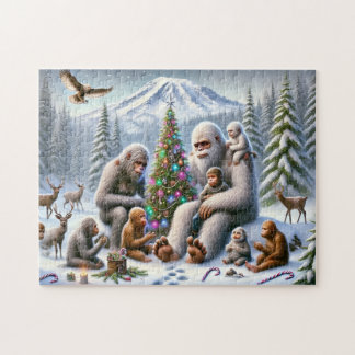 Bigfoot Family Christmas by Mt. Rainier Puzzle