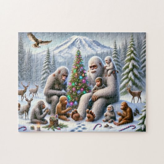 Bigfoot Family Christmas by Mt. Rainier Puzzle (Horizontal)