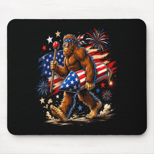 Bigfoot Feuerwerk 4. Juli Männer Sasquatch Mousepad (Vorne)
