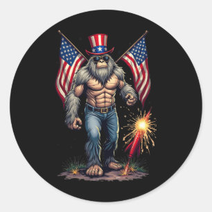 Bigfoot Feuerwerk 4. Juli Sasquatch Amerikanisch U Runder Aufkleber