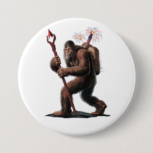 Bigfoot Feuerwerk 4. Juli Usa Flag Sasquatch Button (Vorderseite)