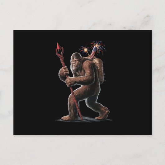 Bigfoot Feuerwerk 4. Juli Usa Flag Sasquatch Postkarte (Vorderseite)