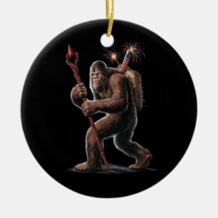 Bigfoot Feuerwerk 4. Juli USA-Flagge Sasquatch Keramik Ornament