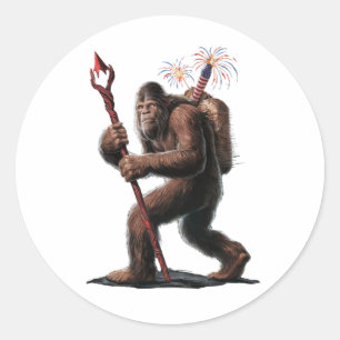 Bigfoot Feuerwerk 4. Juli USA-Flagge Sasquatch  Runder Aufkleber