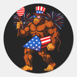 Bigfoot Feuerwerk amerikanische Flagge Bigfoot 4. Runder Aufkleber