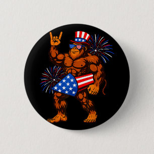 Bigfoot Feuerwerk Amerikanische Flagge Sasquatch 4 Button