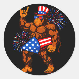 Bigfoot Feuerwerk amerikanische Flagge Sasquatch 4 Runder Aufkleber
