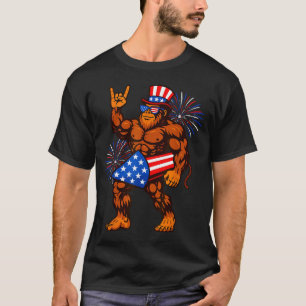 Bigfoot Feuerwerk amerikanische Flagge Sasquatch 4 T-Shirt