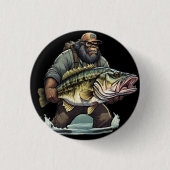 Bigfoot Fischen Bass Fisch Sasquatch Yeti Button (Vorderseite)