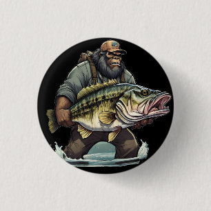 Bigfoot Fischen Bass Fisch Sasquatch Yeti Button
