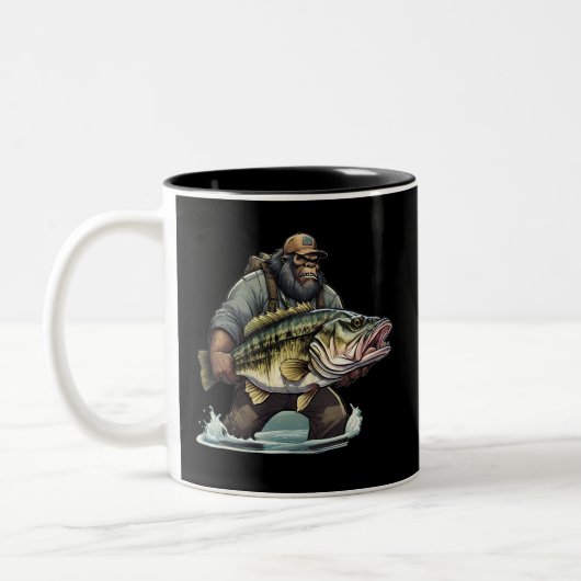 Bigfoot Fischen Bass Fisch Sasquatch Yeti Zweifarbige Tasse (Links)