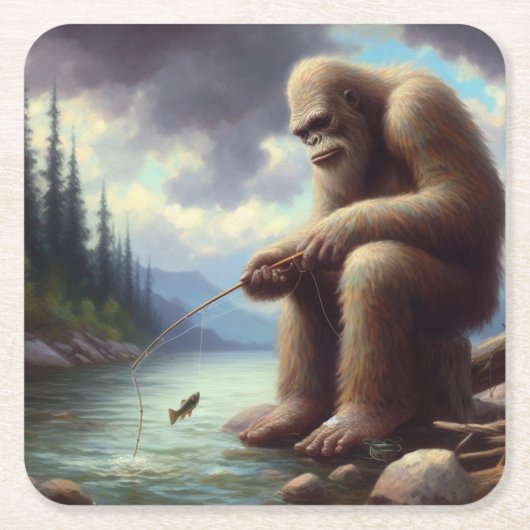Bigfoot Fischen Rechteckiger Pappuntersetzer (Vorderseite)
