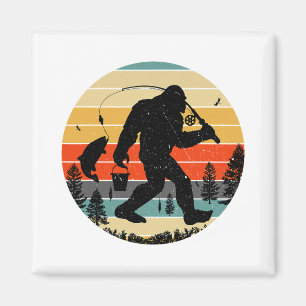 Bigfoot Fischen Yeti Sasquatch Fischer Retro Magnet