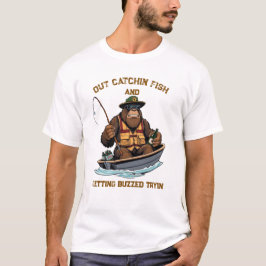 Bigfoot Fishing and Drinking T-Shirt