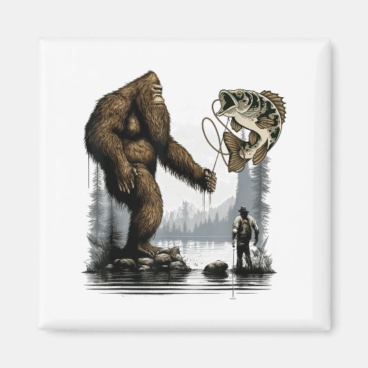 Bigfoot Fishing Funny Sasquatch Fi-shirt Magnet (Vorne)