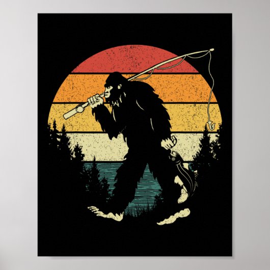 Bigfoot Fishing Funny Sasquatch Fish Sunset 80s By Poster (Vorne)