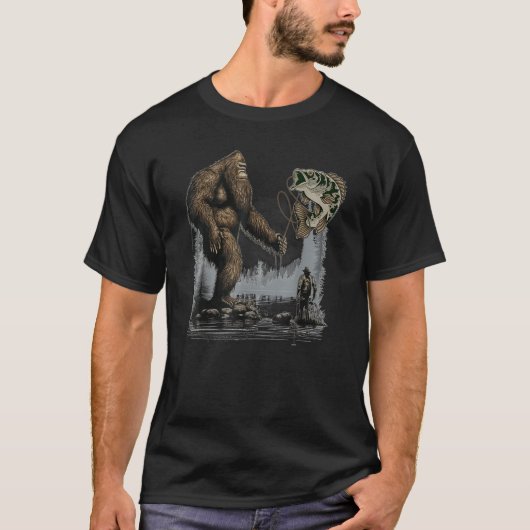 Bigfoot Fishing Funny Sasquatch Fish T-Shirt (Vorderseite)