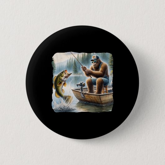 Bigfoot Fishing Funny Sasquatch Summer B Fisherman Button (Vorderseite)