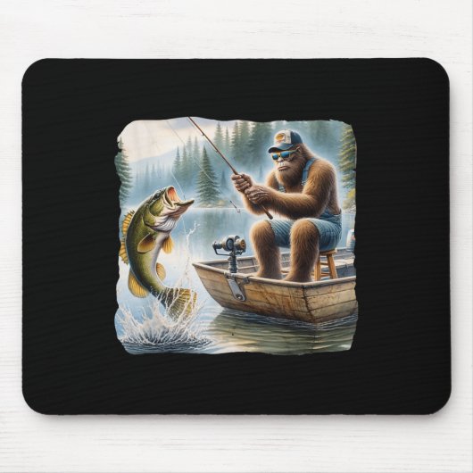 Bigfoot Fishing Funny Sasquatch Summer B Fisherman Mousepad (Vorne)