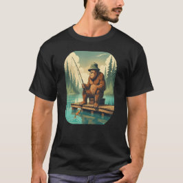 Bigfoot Fishing Sasquatch Distressed T-Shirt