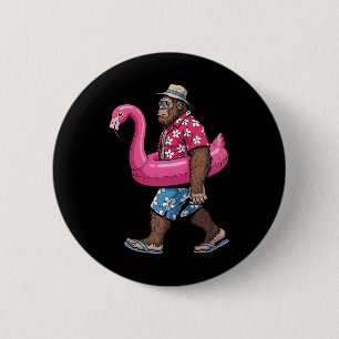 Bigfoot Flamingo Sasquatch Sommer Rosa Schwimmpool Button