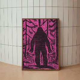 Bigfoot Forest Pink Retro Modern Wall Art Poster