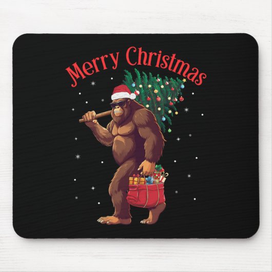Bigfoot Frohe Weihnachtsbaum Lichter Sasquatch Xma Mousepad (Vorne)