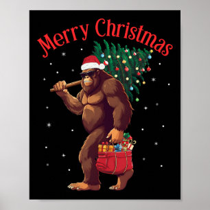 Bigfoot Frohe Weihnachtsbaum Lichter Sasquatch Xma Poster