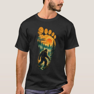 Bigfoot Fußabdruck Mondlicht Berg Bäume Wald T-Shirt