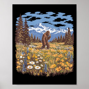Bigfoot-Gänseblümchen-Blume vintage Sasquatch-Wald Poster