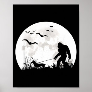 Bigfoot gehender Dachshund Hund Mond Sasquatch Poster