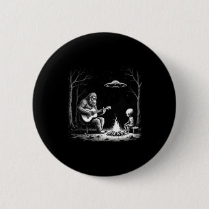 Bigfoot-Gitarre-Shirt Lagerfeuer Alien UFO Camping Button