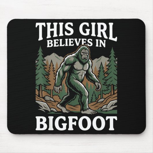 Bigfoot-Gläubiger Mädchen Sasquatch-Wald-Kryptid f Mousepad (Vorne)