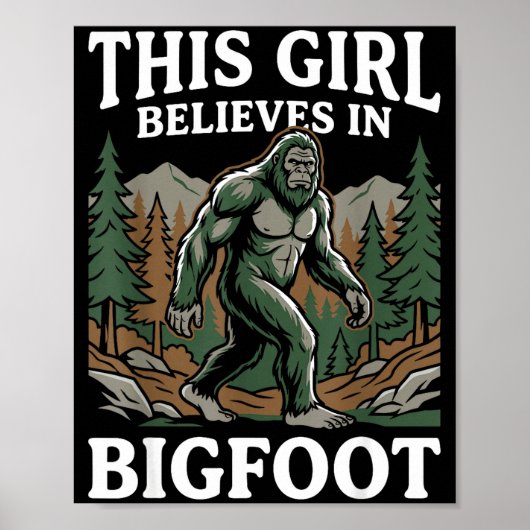 Bigfoot-Gläubiger Mädchen Sasquatch Wald Kryptid f Poster (Vorne)
