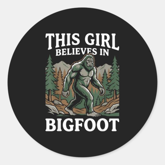 Bigfoot-Gläubiger Mädchen Sasquatch Wald Kryptid f Runder Aufkleber (Vorderseite)