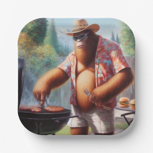 Bigfoot Grilling Burgers Pappteller (Vorderseite)