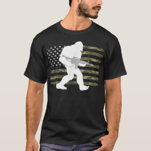 Bigfoot Gun Owner Camo US American Flag Sasquatch T-Shirt